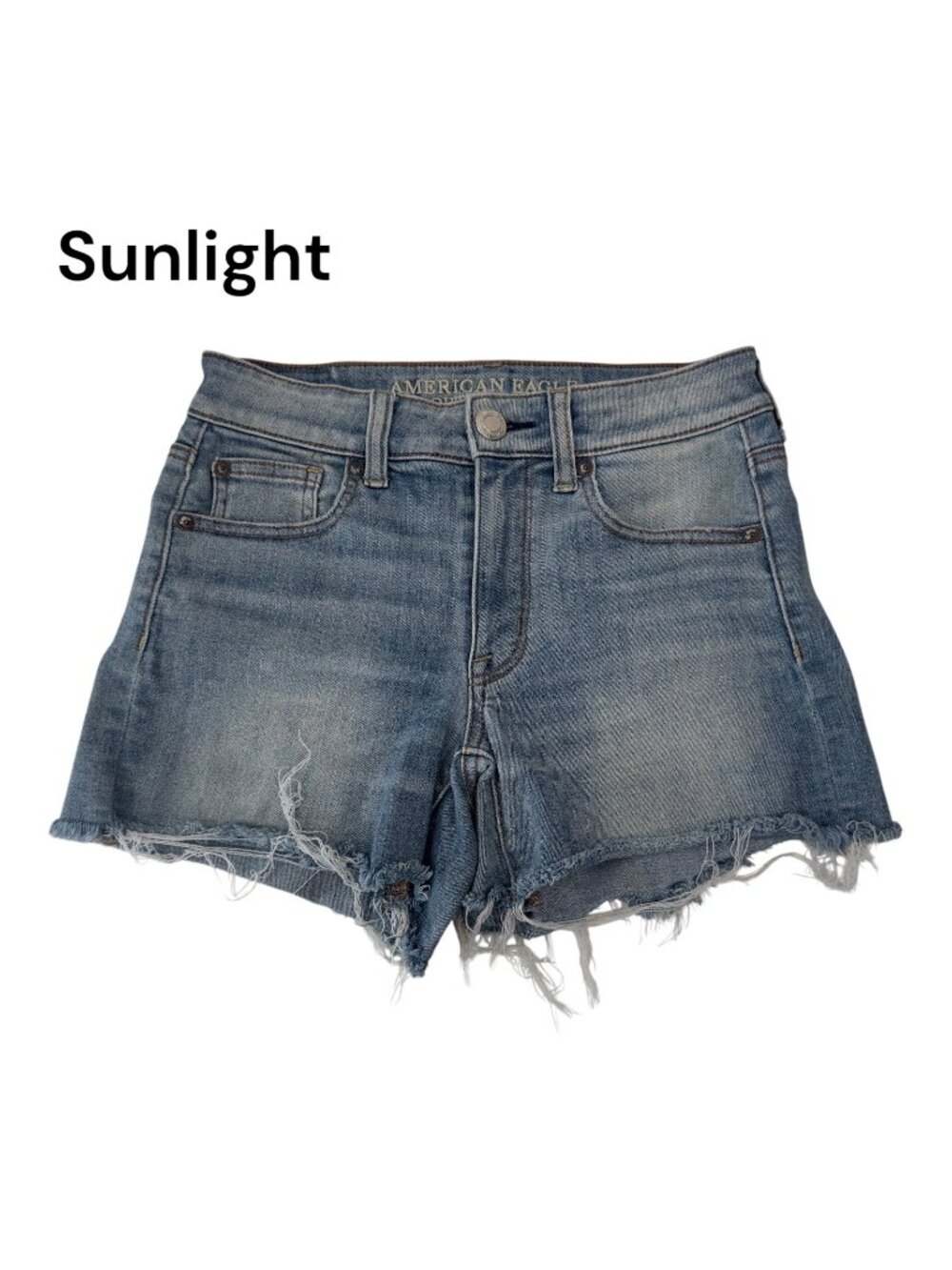 American Eagle Womens SZ 2 High Rise Distressed Denim Shortie Frayed Hemmed